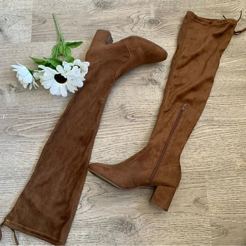 FOREVER 21 BROWN OVER THE KNEE BOOTS